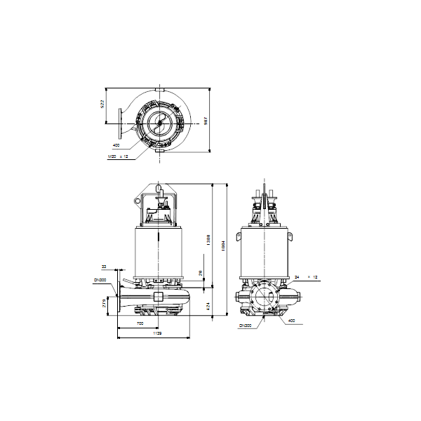 Погружной канализационный насос Grundfos S3.120.300.1000.6.70M.H.428.Q.N.D.511 артикул 96811814 – габаритный чертеж