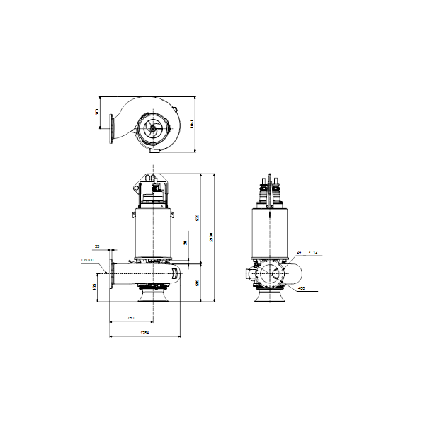 Погружной канализационный насос Grundfos S3.120.300.1300.6.70M.C.456.Q.EX.D.511 артикул 96811936 – габаритный чертеж