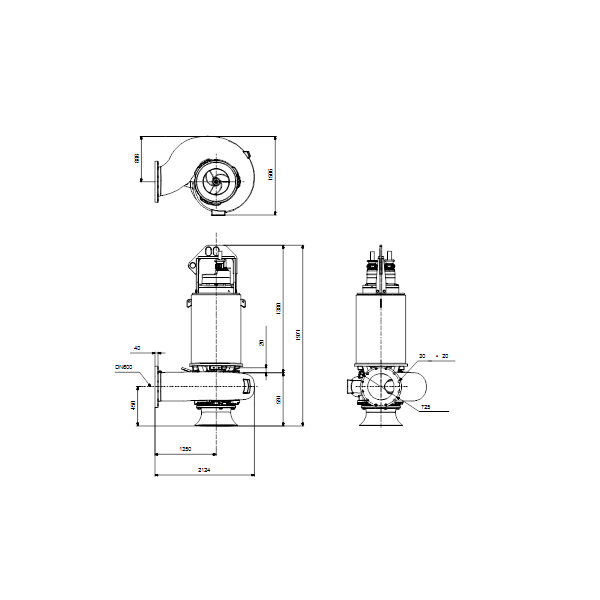 Погружной канализационный насос Grundfos S3.120.600.650.8.70E.C.459.Q.EX.D.511 артикул 96811940 – габаритный чертеж