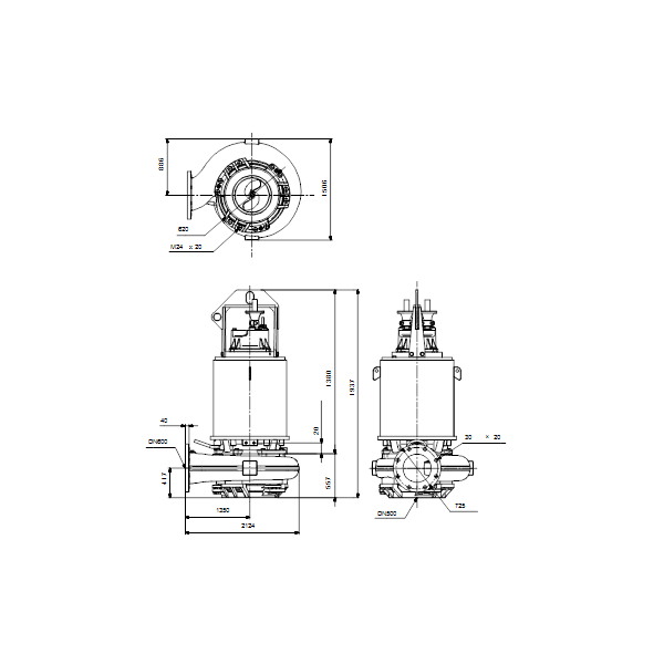 Погружной канализационный насос Grundfos S3.120.600.650.8.70E.D.459.G.N.D.513 артикул 96796947 – габаритный чертеж