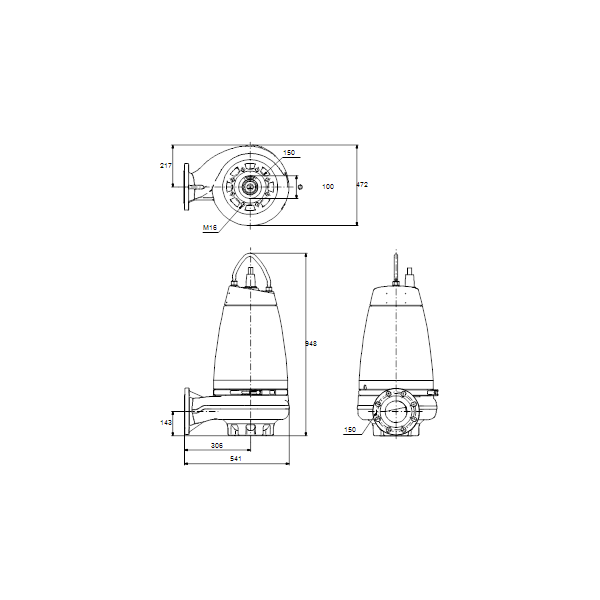 Погружной канализационный насос Grundfos SE1.100.150.75.A.EX.4.51D.B артикул 96177696 – габаритный чертеж
