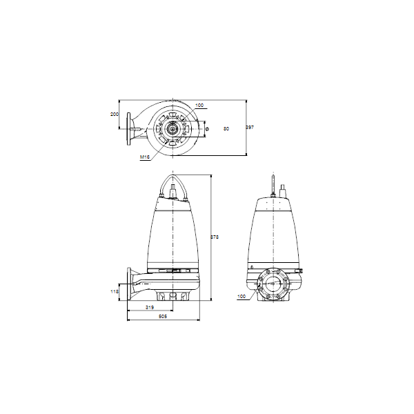 Погружной канализационный насос Grundfos SE1.80.100.40.A.EX.4.51D.B артикул 96177688 – габаритный чертеж