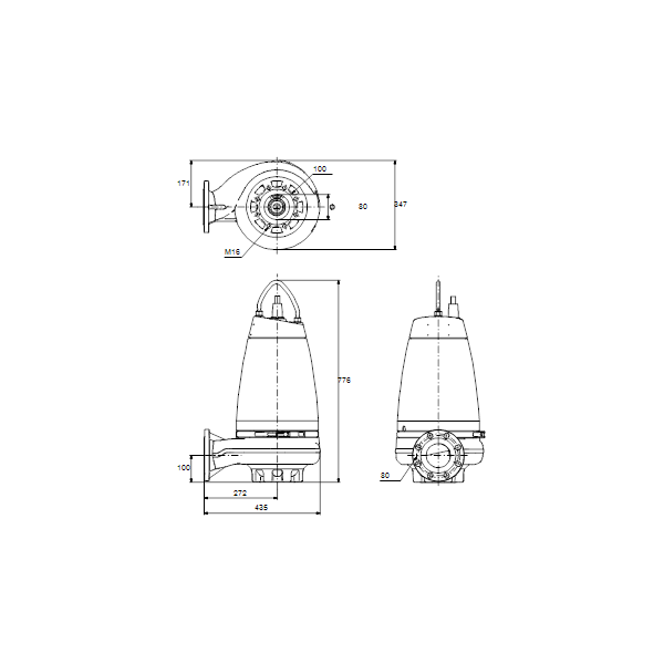 Погружной канализационный насос Grundfos SE1.80.80.22.A.EX.4.50D.B артикул 96177680 – габаритный чертеж