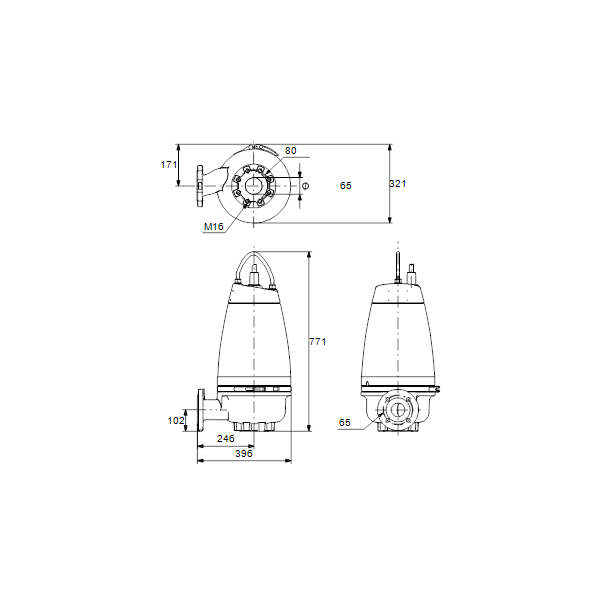 Погружной канализационный насос Grundfos SEV.65.65.30.A.EX.2.50D артикул 96177698 – габаритный чертеж