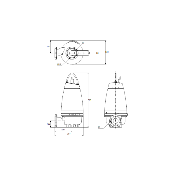 Погружной канализационный насос Grundfos SEV.65.80.30.A.EX.2.50D артикул 96177701 – габаритный чертеж