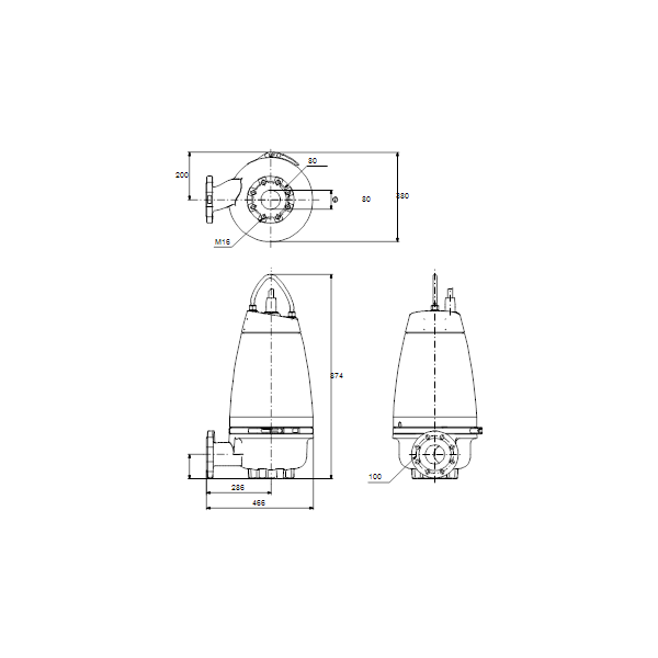 Погружной канализационный насос Grundfos SEV.80.100.60.EX.2.51D артикул 96780726 – габаритный чертеж