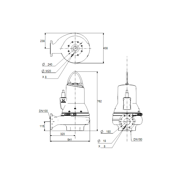 Погружной канализационный насос Grundfos SL1.100.100.55.4.51D.C артикул 98626029 – габаритный чертеж