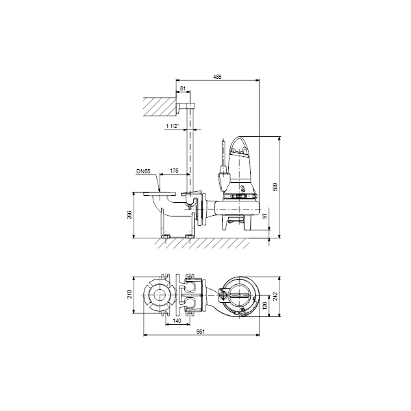 Погружной канализационный насос Grundfos SL1.50.65.09.A.2.1.502 артикул 96106564 – габаритный чертеж