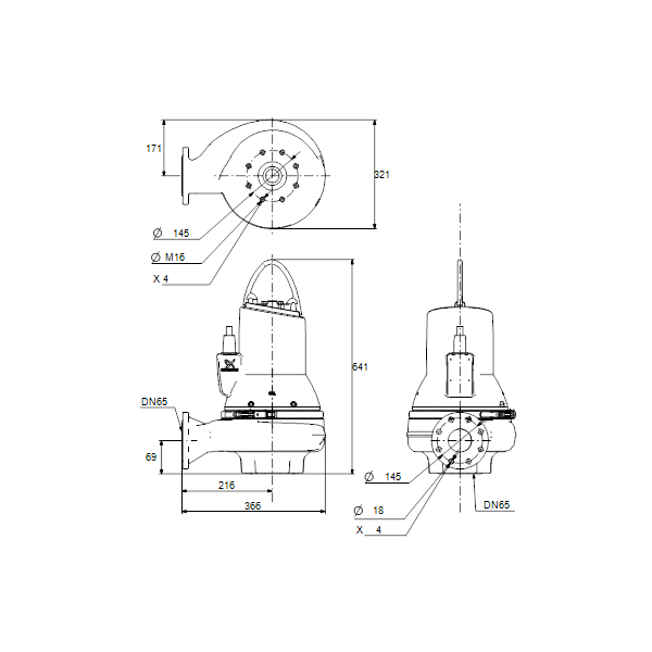 Погружной канализационный насос Grundfos SL1.50.65.30.A.EX.2.50D.C артикул 98626483 – габаритный чертеж