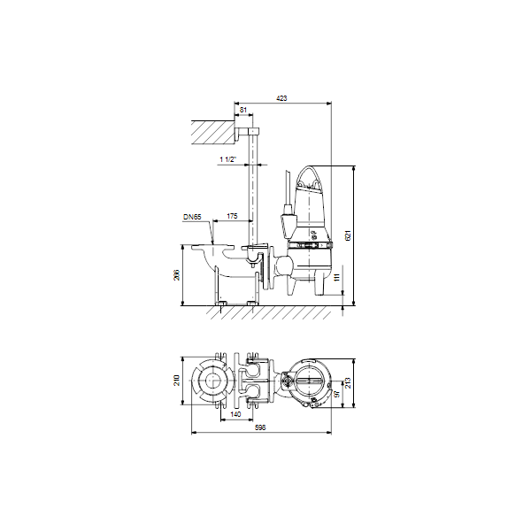 Погружной канализационный насос Grundfos SLV.65.65.09.A.2.1.502 артикул 96115121 – габаритный чертеж
