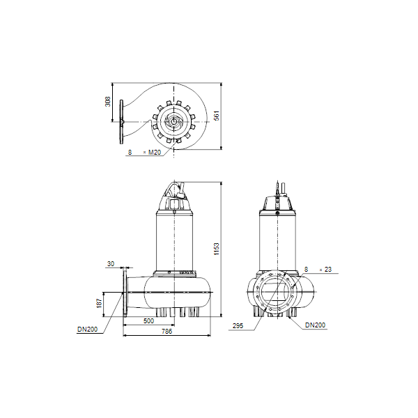 Погружной канализационный насос Grundfos SE1.110.200.220.4.52M.H.Q.EX.51D артикул 99411961 – габаритный чертеж