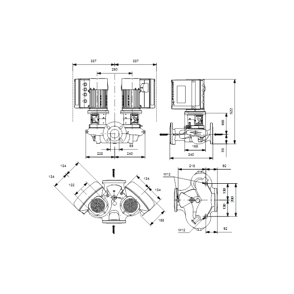 Одноступенчатый вертикальный центробежный насос «ин-лайн» Grundfos TPE3 D 65-180-S A-F-A-BQBE артикул 99272630 – габаритный чертеж