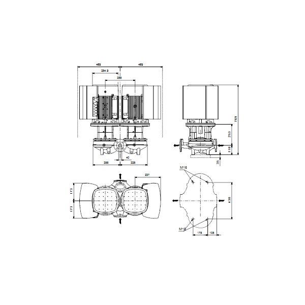 Одноступенчатый вертикальный центробежный насос «ин-лайн» Grundfos TPED 40-630/2-S A-F-A-BQQE артикул 99132811 – габаритный чертеж
