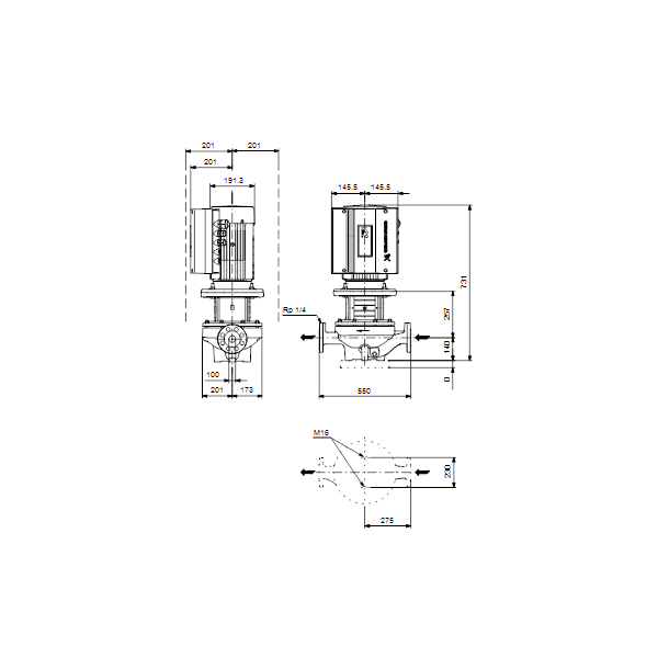 Одноступенчатый вертикальный центробежный насос «ин-лайн» Grundfos TPE 100-130/4 A-F-A-BQQE артикул 99113705 – габаритный чертеж