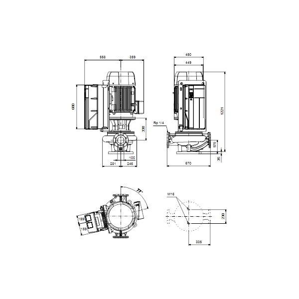 Одноступенчатый вертикальный центробежный насос «ин-лайн» Grundfos TPE 100-530/2-NC A3-F-O-DAQF артикул 99473967 – габаритный чертеж