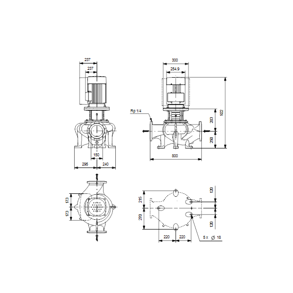 Одноступенчатый вертикальный центробежный насос «ин-лайн» Grundfos TPE 150-110/4 A-F-A-BQQE артикул 99113659 – габаритный чертеж
