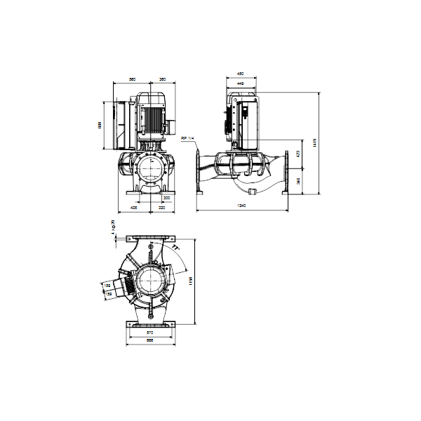 Одноступенчатый вертикальный центробежный насос «ин-лайн» Grundfos TPE 300-220/4-NC A3-F-O-DAQF артикул 99473984 – габаритный чертеж