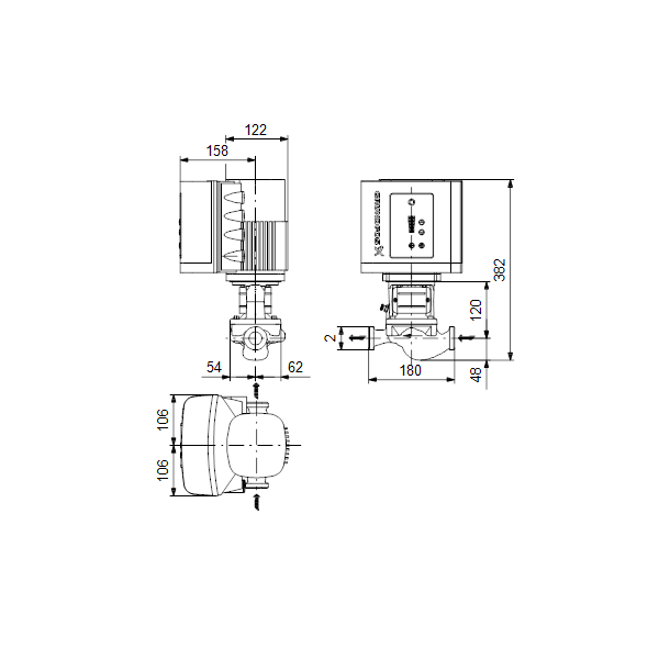 Одноступенчатый вертикальный центробежный насос «ин-лайн» Grundfos TPE 32-50/2 A-O-A-BQQE артикул 98525615 – габаритный чертеж