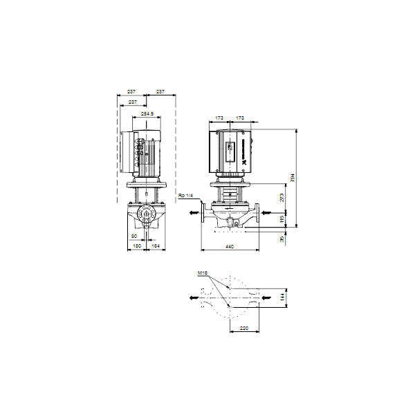 Одноступенчатый вертикальный центробежный насос «ин-лайн» Grundfos TPE 80-330/2 A-F-A-BQQE артикул 99113951 – габаритный чертеж