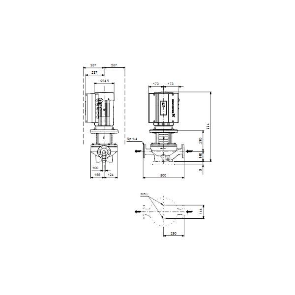 Одноступенчатый вертикальный центробежный насос «ин-лайн» Grundfos TPE 100-240/2-S A-F-A-BQQE артикул 99114838 – габаритный чертеж
