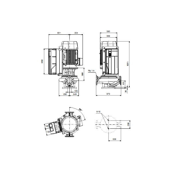 Одноступенчатый вертикальный центробежный насос «ин-лайн» Grundfos TPE 100-410/4-SC A-F-A-BQQE артикул 99474543 – габаритный чертеж
