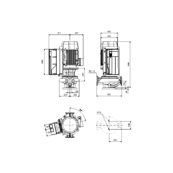 Одноступенчатый вертикальный центробежный насос «ин-лайн» Grundfos TPE 125-400/4-SC A-F-A-BQQE артикул 99474589 – габаритный чертеж
