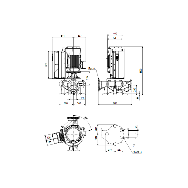 Одноступенчатый вертикальный центробежный насос «ин-лайн» Grundfos TPE 150-340/4-SC A-F-A-BAQE артикул 99474555 – габаритный чертеж