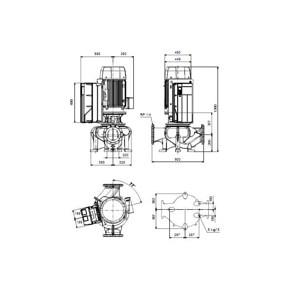 Одноступенчатый вертикальный центробежный насос «ин-лайн» Grundfos TPE 200-270/4-SC A-F-A-BAQE артикул 99474561 – габаритный чертеж