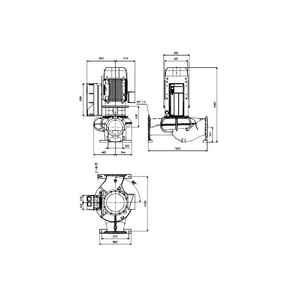 Одноступенчатый вертикальный центробежный насос «ин-лайн» Grundfos TPE 300-290/4-SC A-F-A-BQQE артикул 99474608 – габаритный чертеж