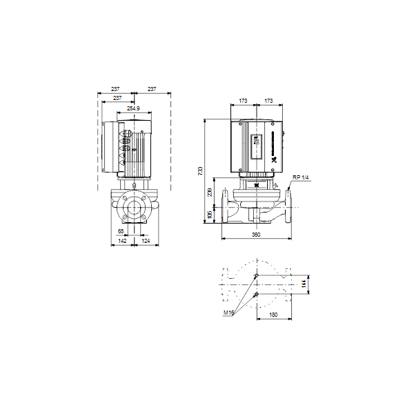 Одноступенчатый вертикальный центробежный насос «ин-лайн» Grundfos TPE 65-410/2-S A-F-A-BQQE артикул 99114672 – габаритный чертеж