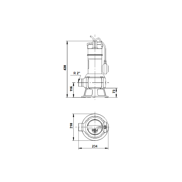 Погружной дренажный канализационный насос Grundfos Unilift AP 35B.50.06.A1.V артикул 96468356 – габаритный чертеж