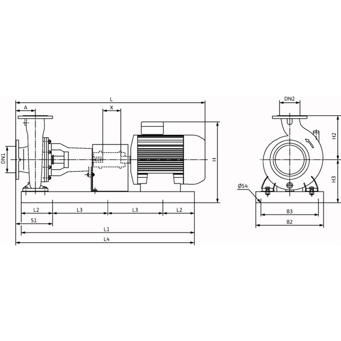 Габаритный чертеж насоса Wilo CronoNorm NLG 200/450-200/4