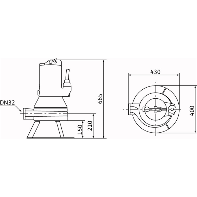 Габаритный чертеж насоса Wilo Drain MTC 32 F 55.13/66/3-400-50-2