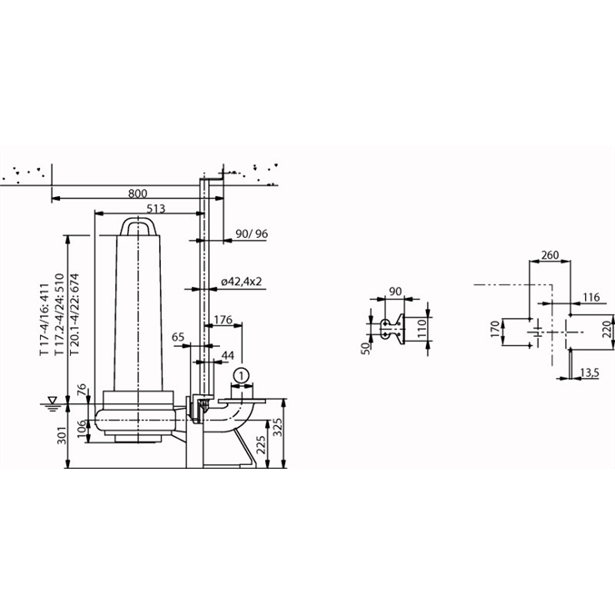 Габаритный чертеж насоса Wilo EMU FA 10.34E-278+T20.1-4/22G