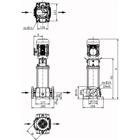 Габаритный чертеж насоса Wilo HELIX FIRST V 1008-5/25/E/S/400-50
