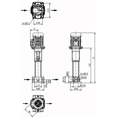 Габаритный чертеж насоса Wilo HELIX FIRST V 1013-5/25/E/KS/400-50