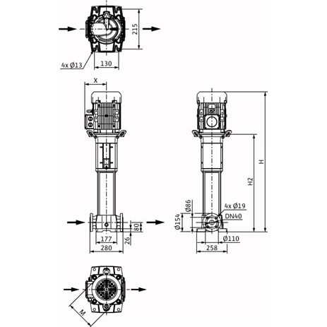 Габаритный чертеж насоса Wilo HELIX FIRST V 1019-5/25/E/KS/400-50