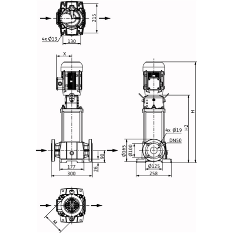 Габаритный чертеж насоса Wilo HELIX FIRST V 1605-5/25/E/S/400-50
