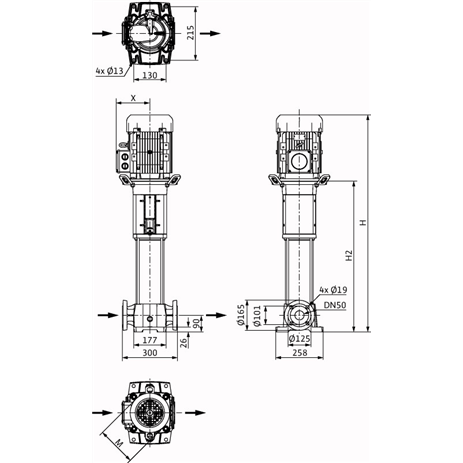 Габаритный чертеж насоса Wilo HELIX FIRST V 1611-5/25/E/KS/400-50