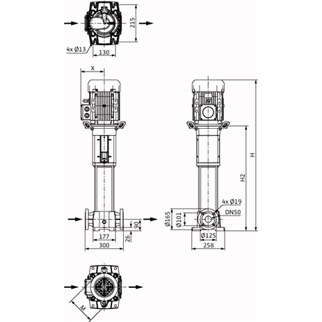 Габаритный чертеж насоса Wilo HELIX FIRST V 1612-5/25/E/KS/400-50