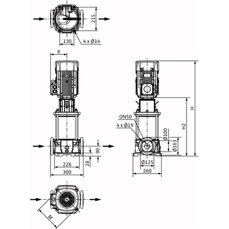 Габаритный чертеж насоса Wilo HELIX FIRST V 2203-5/16/E/S/400-50