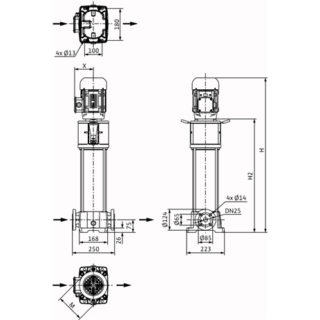 Габаритный чертеж насоса Wilo HELIX FIRST V 239-5/30/E/KS/400-50