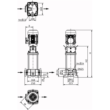 Габаритный чертеж насоса Wilo HELIX FIRST V 413-5/25/E/S/400-50