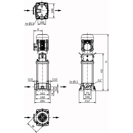 Габаритный чертеж насоса Wilo HELIX FIRST V 416-5/16/E/S/400-50