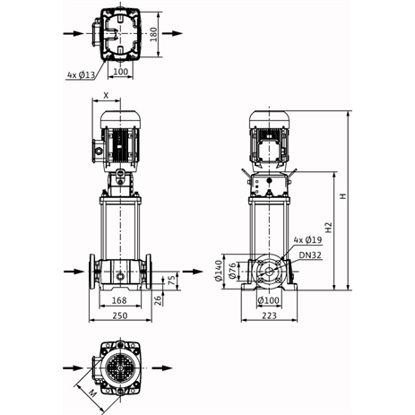 Габаритный чертеж насоса Wilo HELIX FIRST V 611-5/25/E/S/400-50
