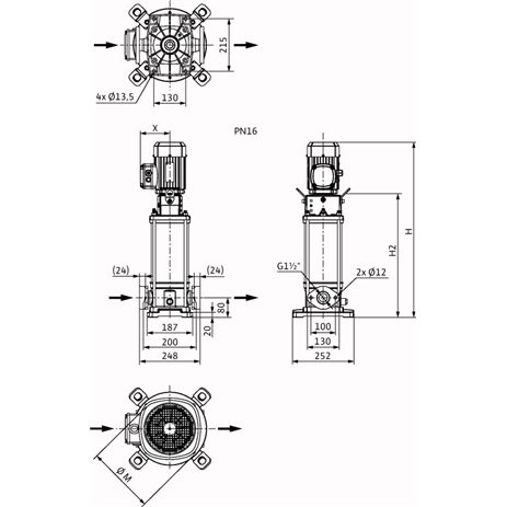 Габаритный чертеж насоса Wilo HELIX V 1003-1/16/E/KS/400-50