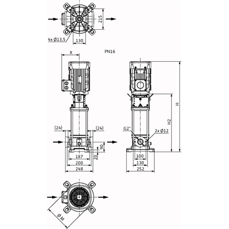 Габаритный чертеж насоса Wilo HELIX V 1607-1/16/E/KS/400-50