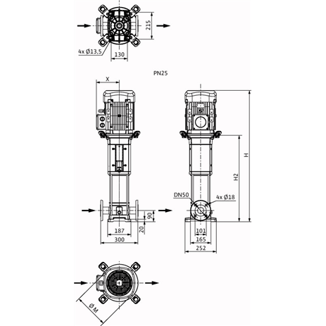 Габаритный чертеж насоса Wilo HELIX V 1607-1/25/E/KS/400-50