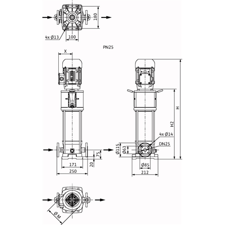 Габаритный чертеж насоса Wilo HELIX V 213-1/25/E/KS/400-50