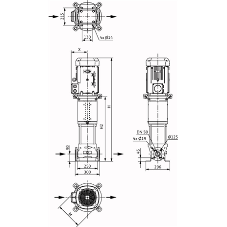 Габаритный чертеж насоса Wilo HELIX V 2204-2/25/V/KS/400-50